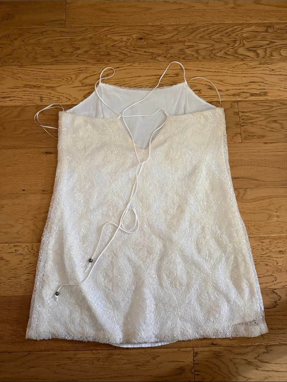 NWOT - S -Free People ivory     Sequined mesh Overlay Spaghetti Strap mini dress